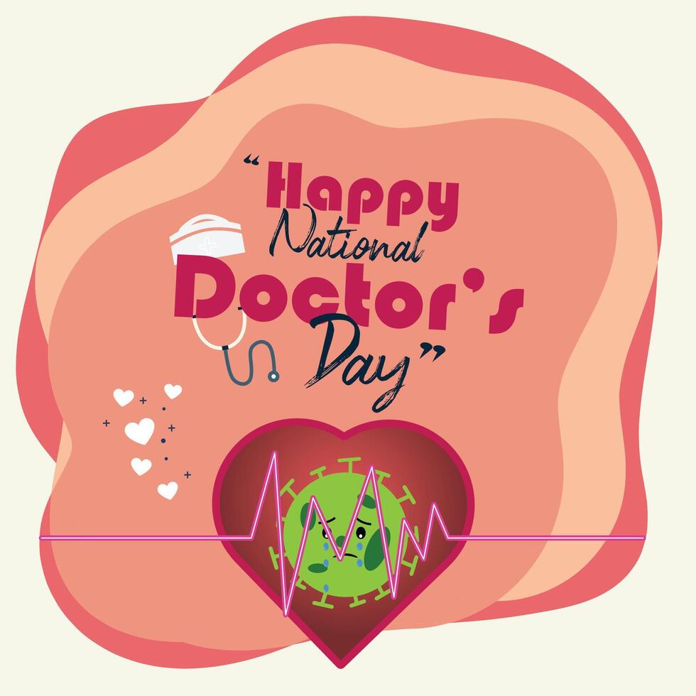 Happy national doctor's day with heart and virus illustration vector
