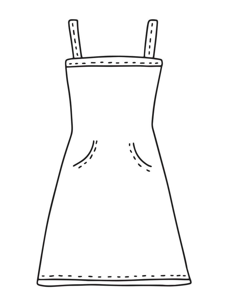 Hand drawn doodle denim dress illustration vector