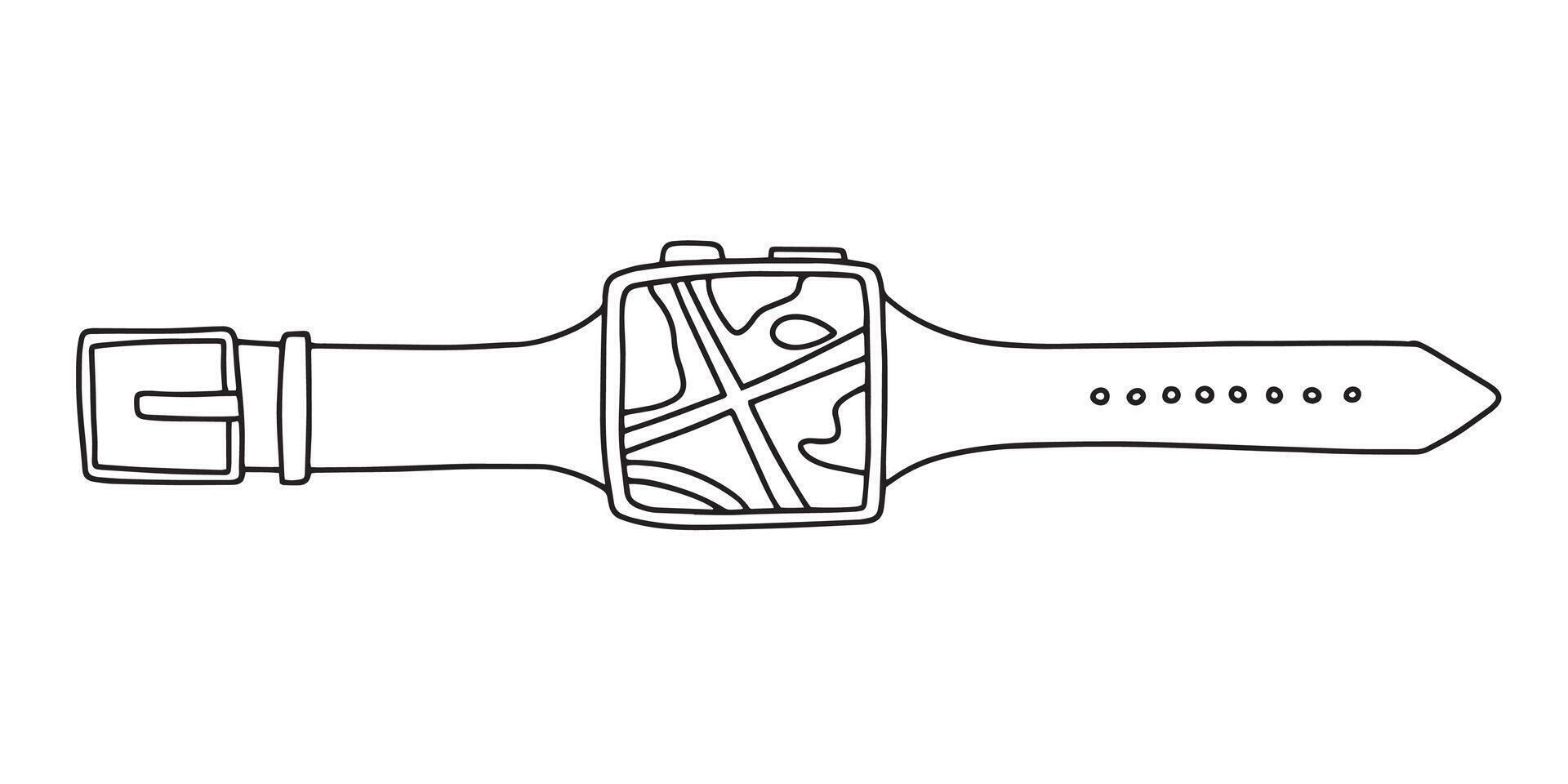 Smart watch with map navigation hand drawn sketch vector