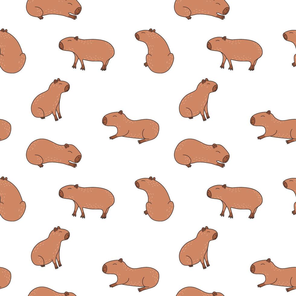 Capybara seamless pattern in flat style on white background. capybaras pattern vector