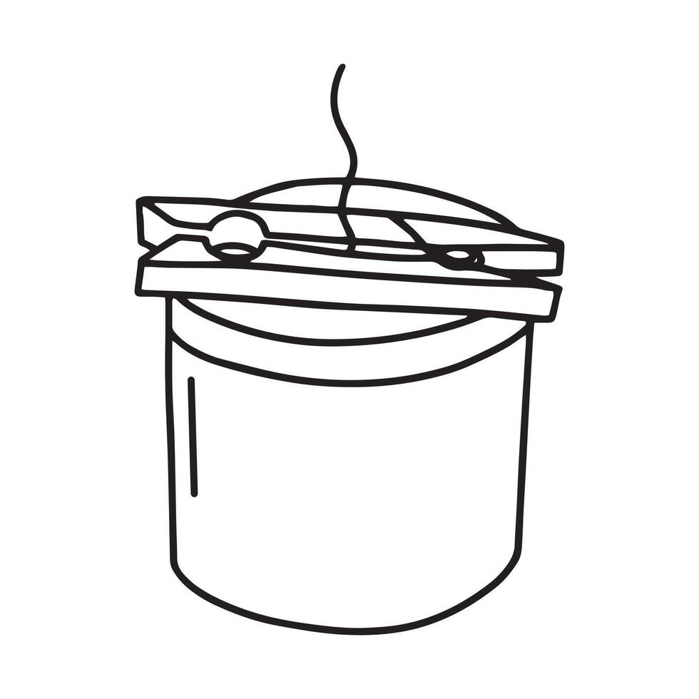 Hand drawn candle in glass bottle with candle wick in clothes pin vector