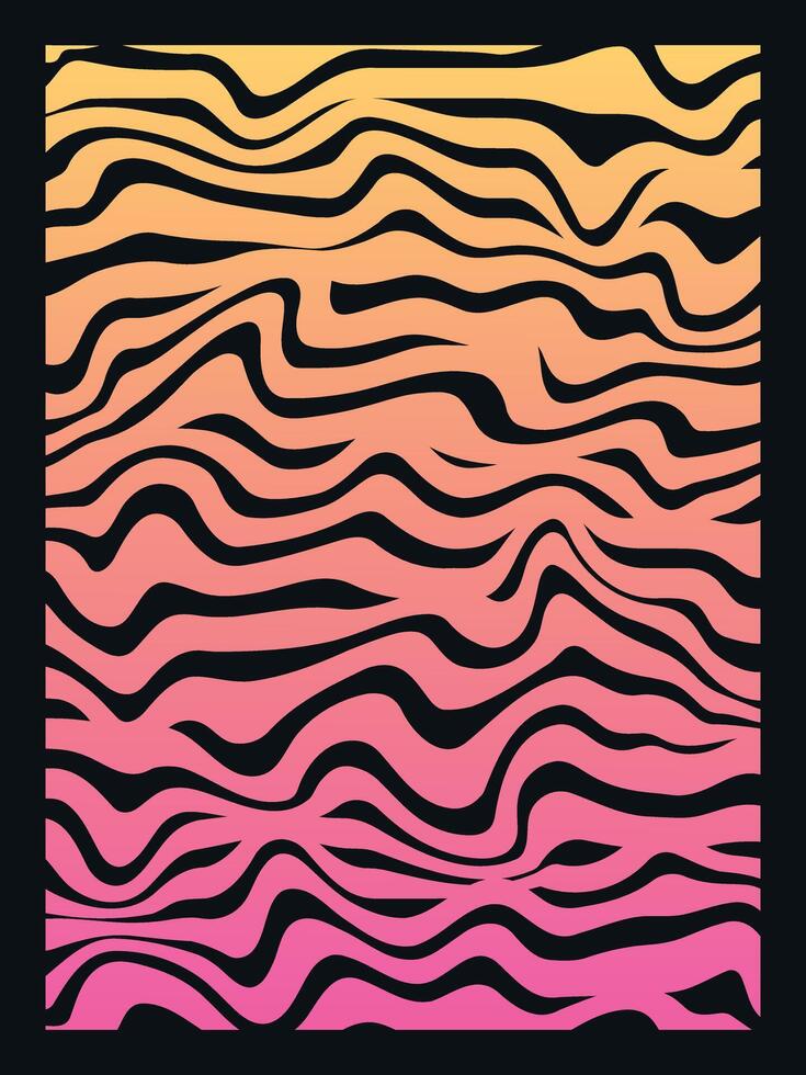 Retro Background with Wavy Color Lines, Gradient Psychedelic Art, Minimalism, Aesthetic, Groovy Poster, Stripes, Vintage vector