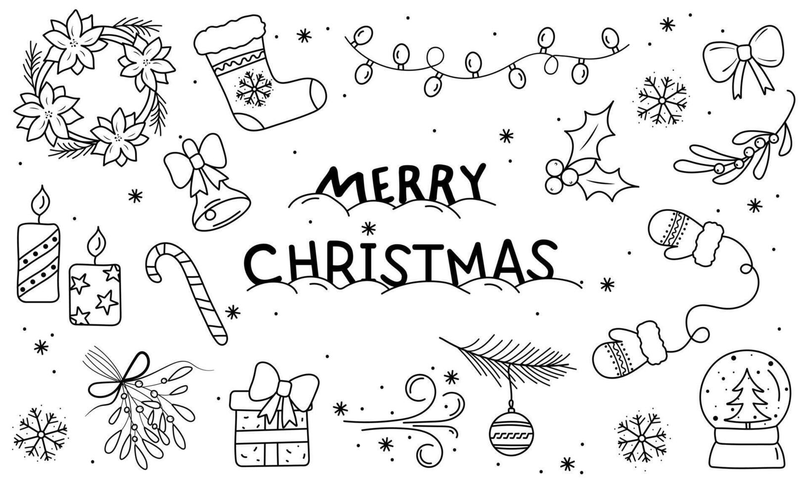 Christmas Doodle Set, Collection of Hand Drawn Icons, Winter, Vacation, Line Art Concept, Outline, Sketch vector