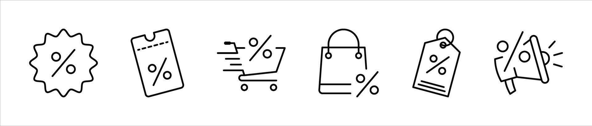 set of discount thin line icon. promotion, shop, market, sales, coupon, price tag, label, cart, discount promotion icon symbol sign collections vector