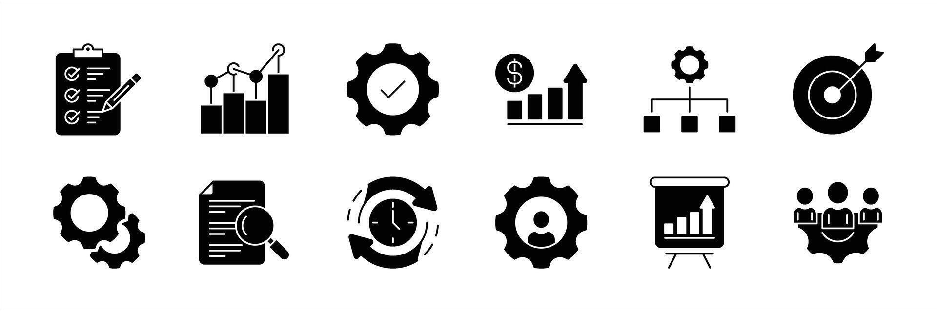 project management icon set. business, teamwork, analysis, planning, development, target, marketing, time management icon collections vector