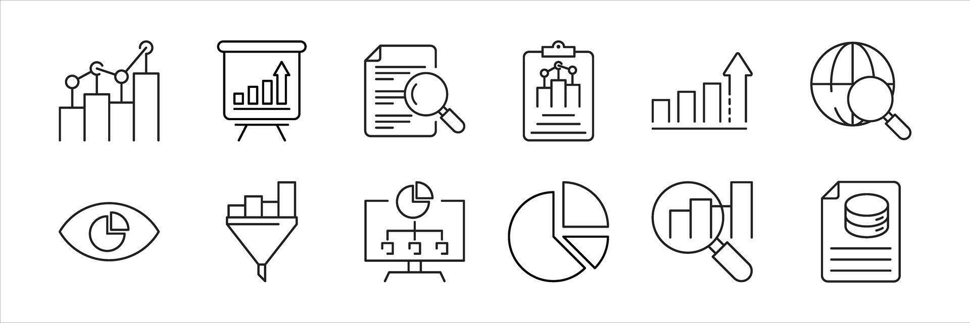 set of data analysis thin line icon. containing database, statistic, infographic, growth, monitoring, data processing, analysis icon collections vector