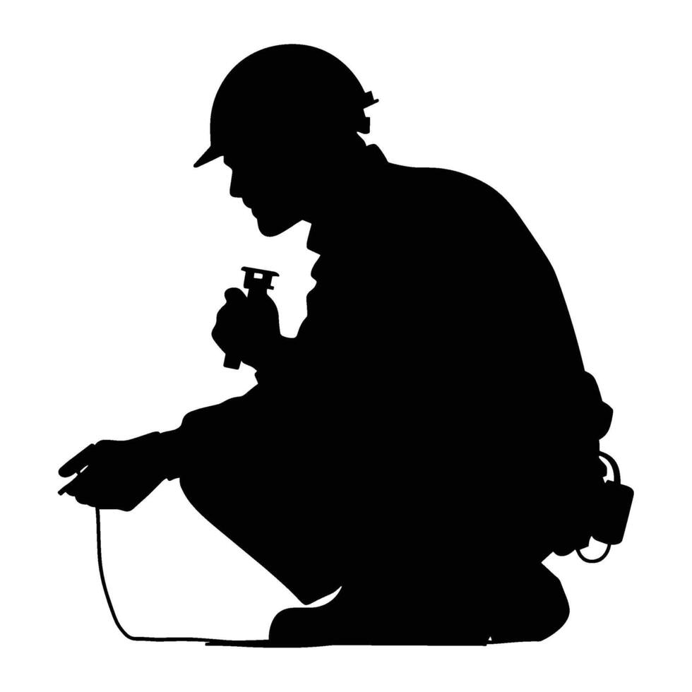 A silhouette of a man in hard hat and helmet vector