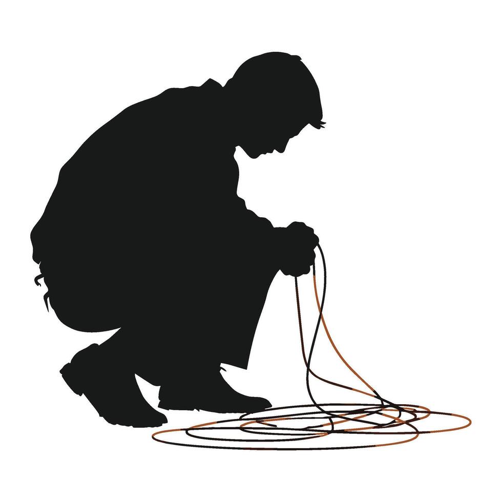 A silhouette of a man kneeling down with a rope vector