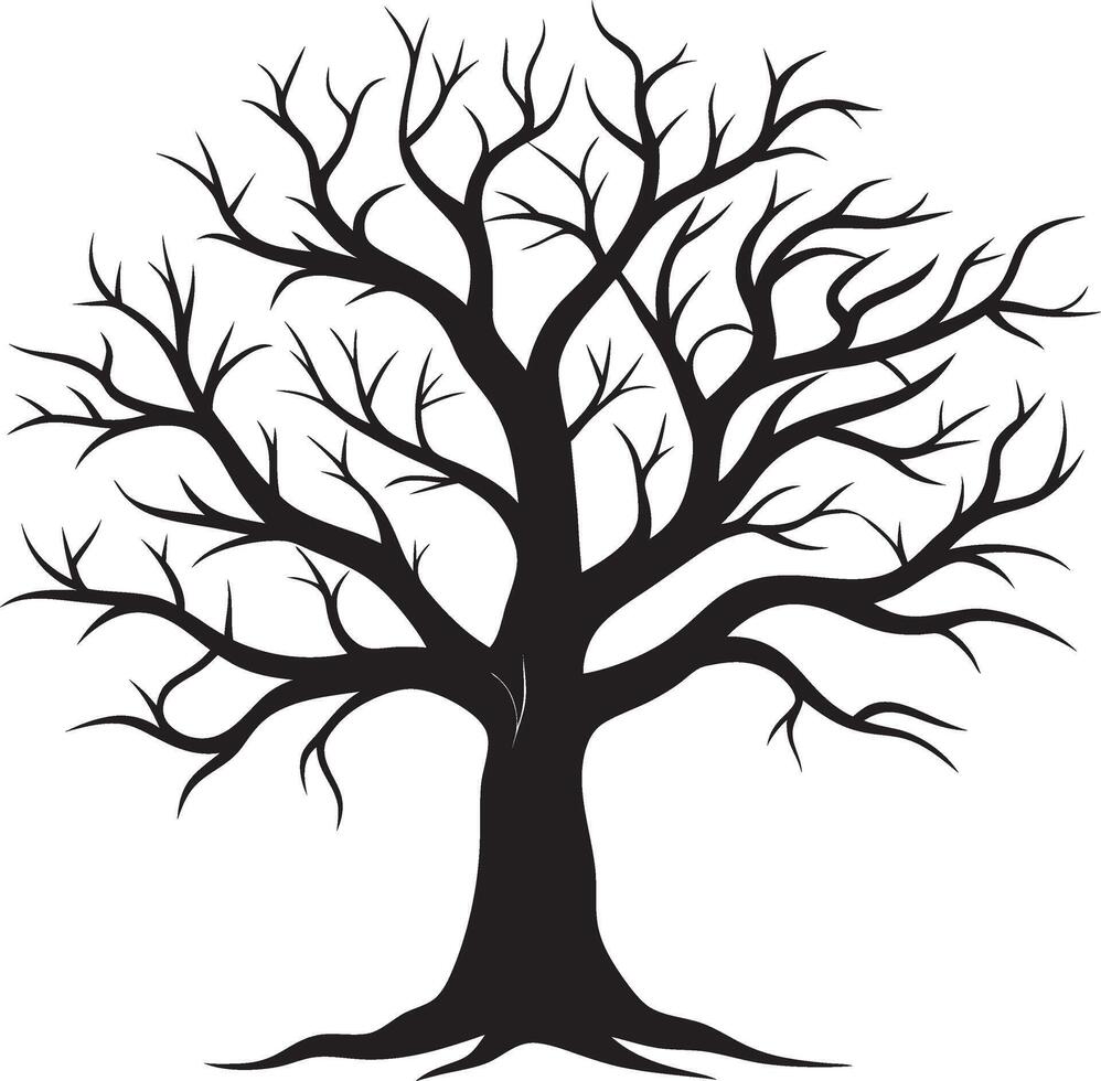 Bare Tree Silhouette with Sprawling Branches in Black and White vector