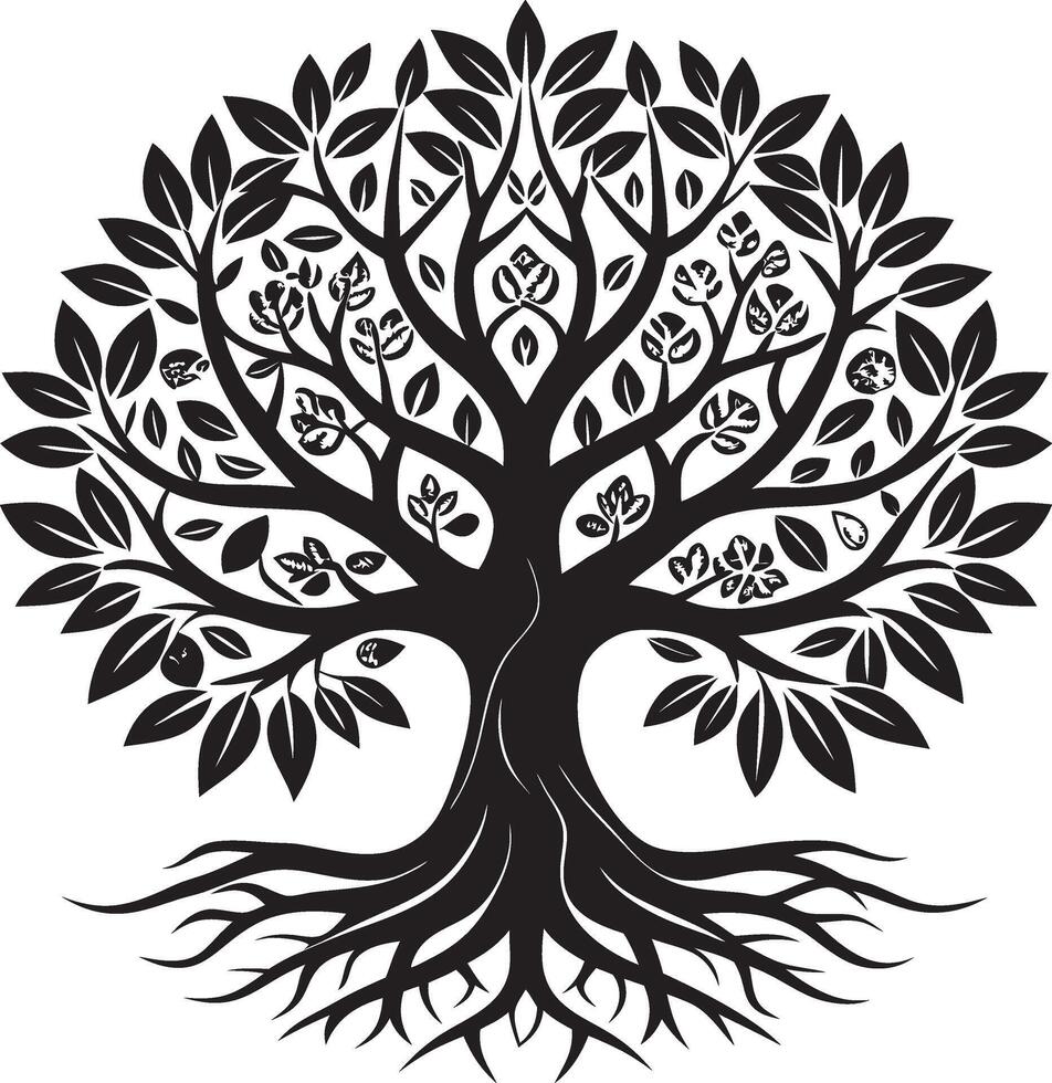 Nature-Inspired Tree Silhouette with Whimsical Leaf Arrangement vector