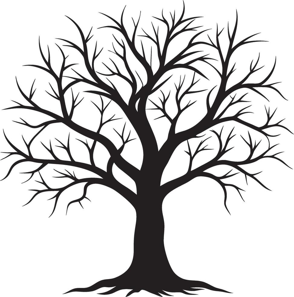 Dramatic Tree Silhouette with Expansive Branch Patterns vector