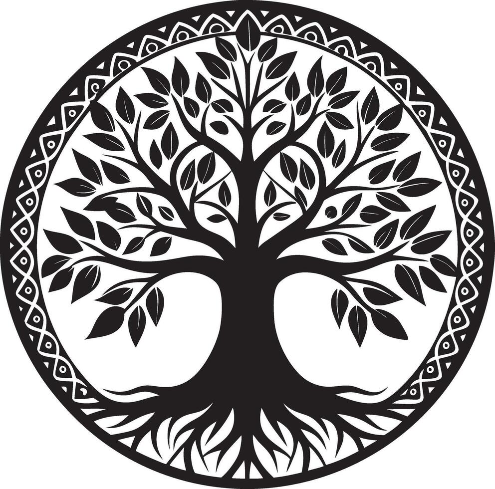 A tree of life in a circle with a black and white design vector