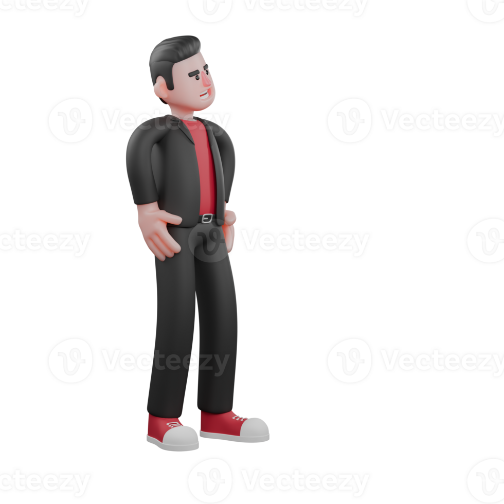 Choreographer Cartoon Model. A male choreographer stands with his hands on his hips while looking to the side. 3D Dance Artist png