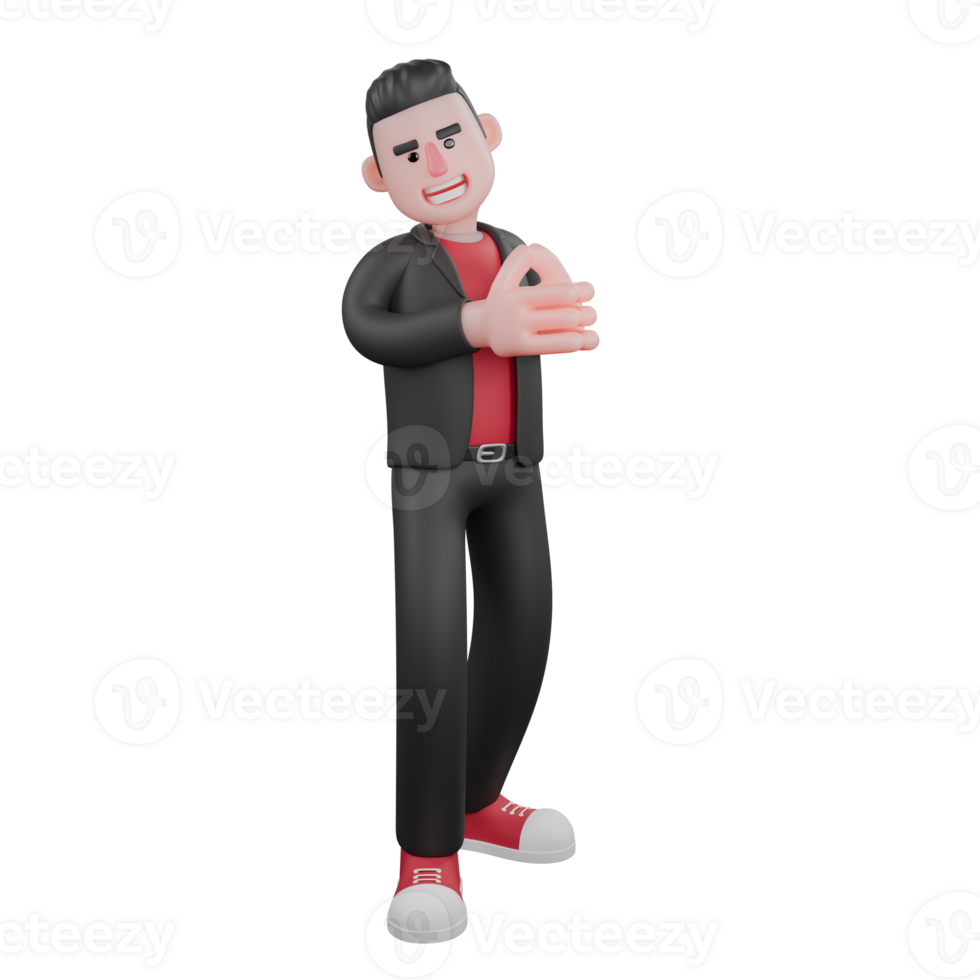 3D Choreographer Character Model. a male choreographer stands with his hands clapping, happy expression. Dance Performer png