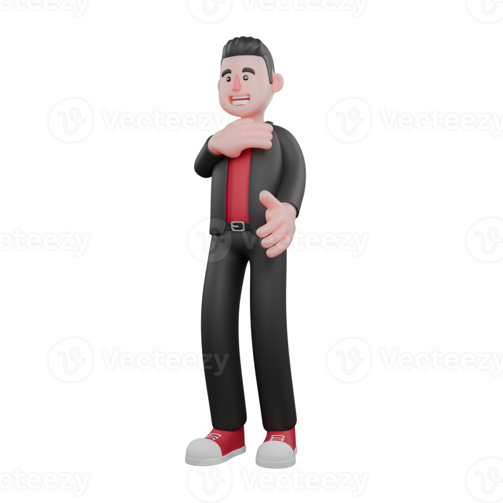 Animated Choreographer Dance Model. A male choreographer stands with his right hand on his chest, and his left hand in front of his waist. 3D Character png