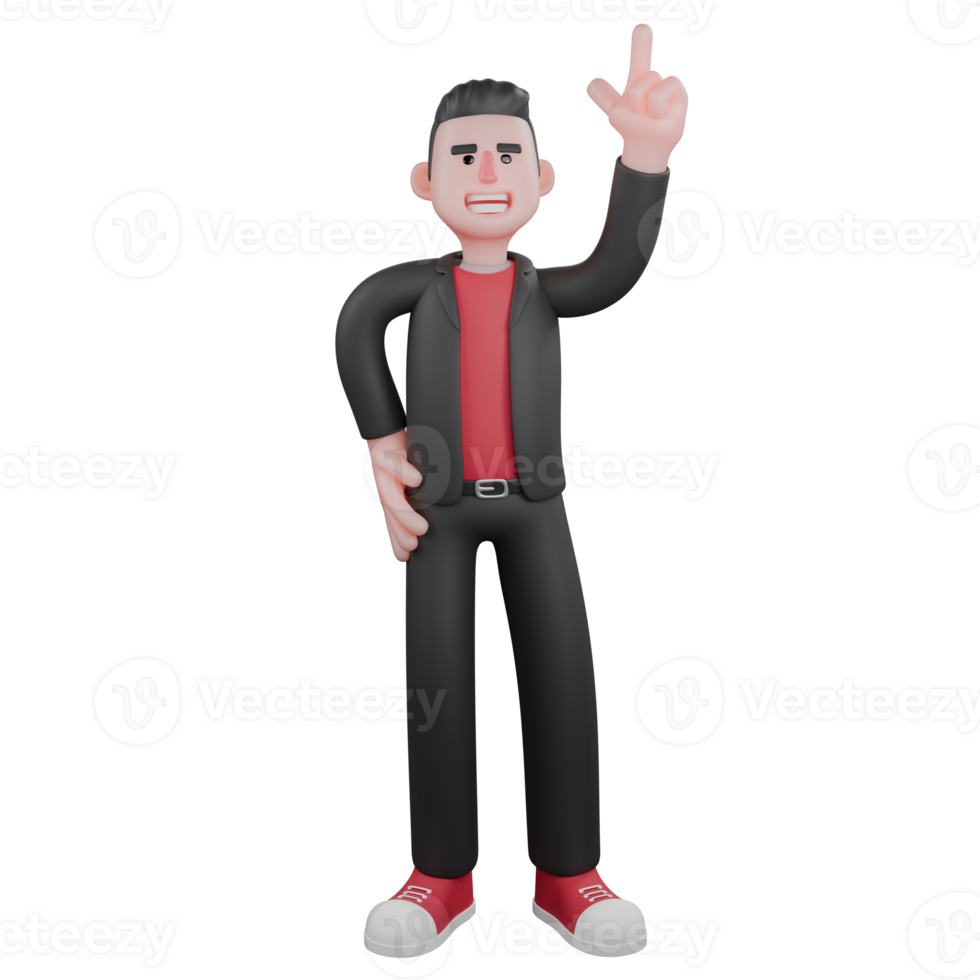 Animated Dance Performer Model. a male choreographer stands with one hand on his waist, the other hand pointing upwards. 3D Choreographer png