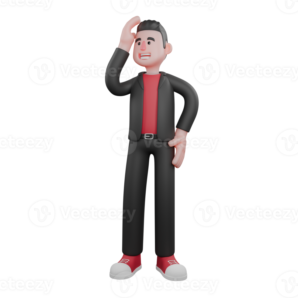 3D Choreographer Dance Character. a male choreographer stands with one hand on his head while the other hand is on his waist. Animated Performer png