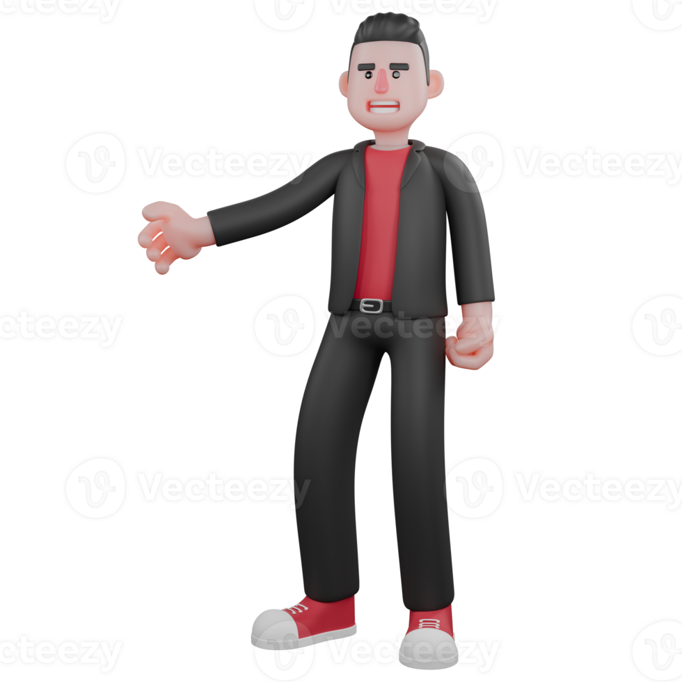 3D Dance Choreographer Character Model. A male choreographer stands with one hand to the side with an expression explaining. Performer Artist png