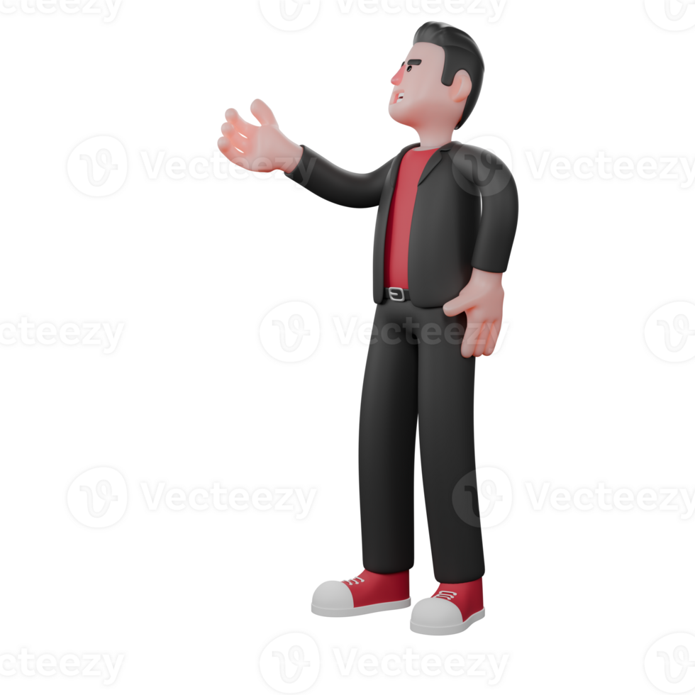 3D Choreographer Dance Character. A male choreographer stands while facing to the right with one hand as if he is talking and explaining. Animated Performer png