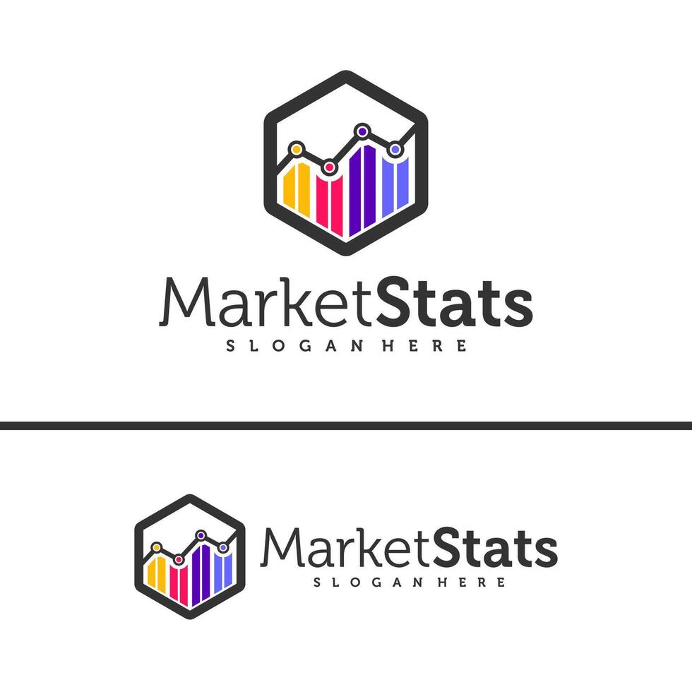 Chart stats logo template. Market success design. Growth graph illustration vector