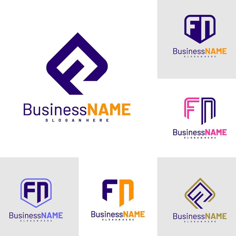 Set of Initial FN logo design illustration, Creative letter FN logo concepts vector