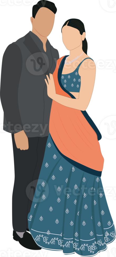 Indian wedding couple illustration for save the date, engagement or wedding invitation and e-invite cards png