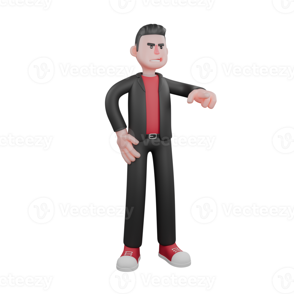 3D Dance Artist Choreographer. A male choreographer stands with his right hand on his waist and his left hand pointing forward. Cartoon Performer png