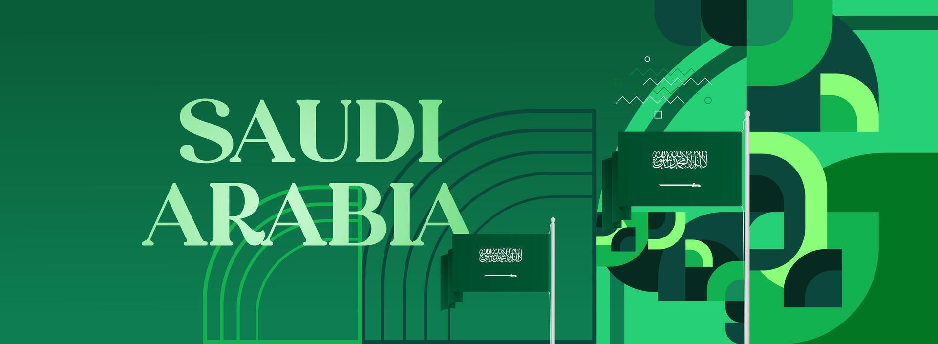 Geometric design banner with Saudi Arabia flag, perfect for sporting event posters, festivals or Saudi Arabia National Day advertisements. vector