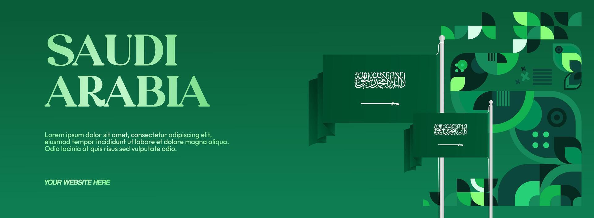 Modern design of Saudi Arabia Independence Day banner with green background and geometric elements, perfect for various cultural events and national festivals. vector