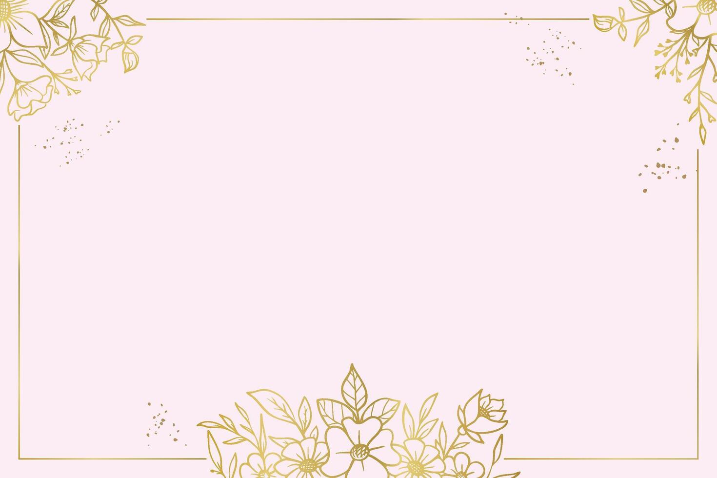 Rustic hand drawn botanical floral background gold decorative flower and leaves design vector
