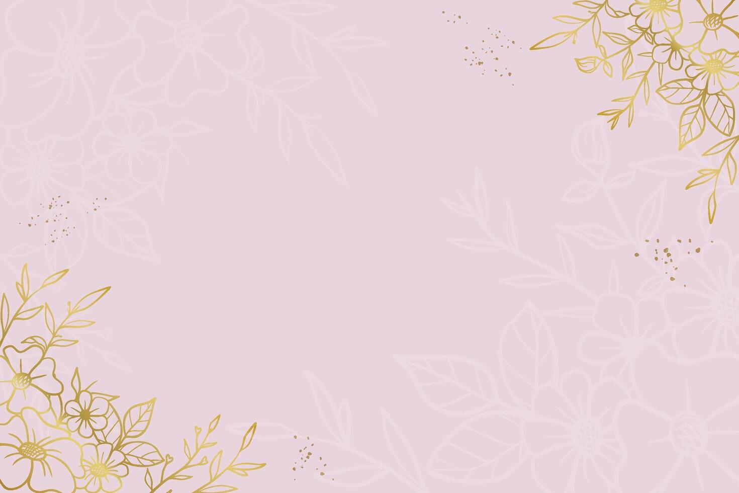 Elegant hand drawn floral background gold decorative flower and leaves design vector