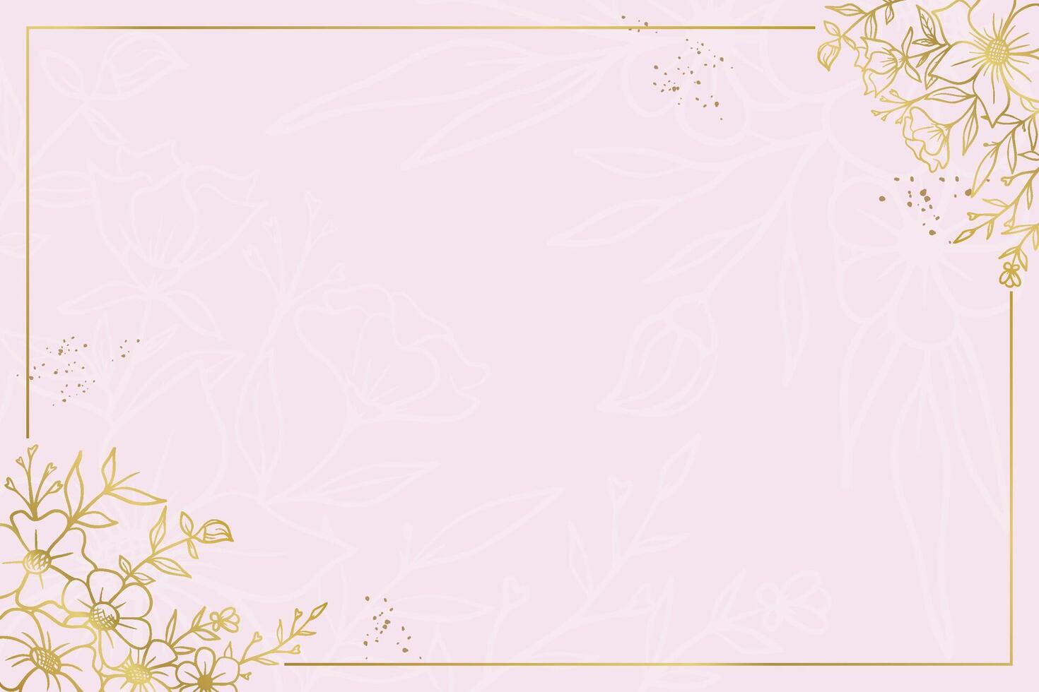 Elegant hand drawn botanical floral background gold decorative flower and leaves design vector