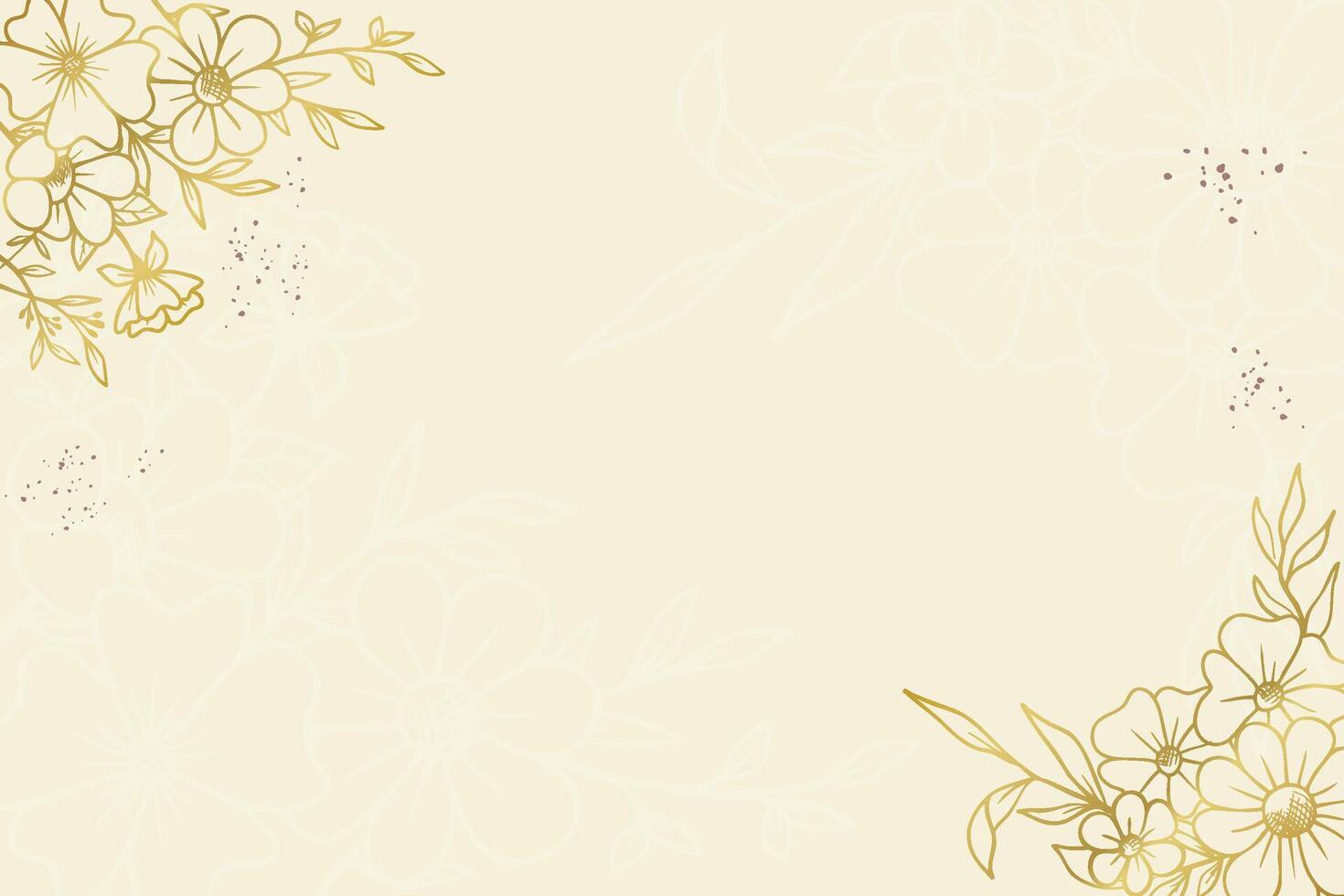 Botanical floral background gold decorative hand drawn flower and leaves design vector