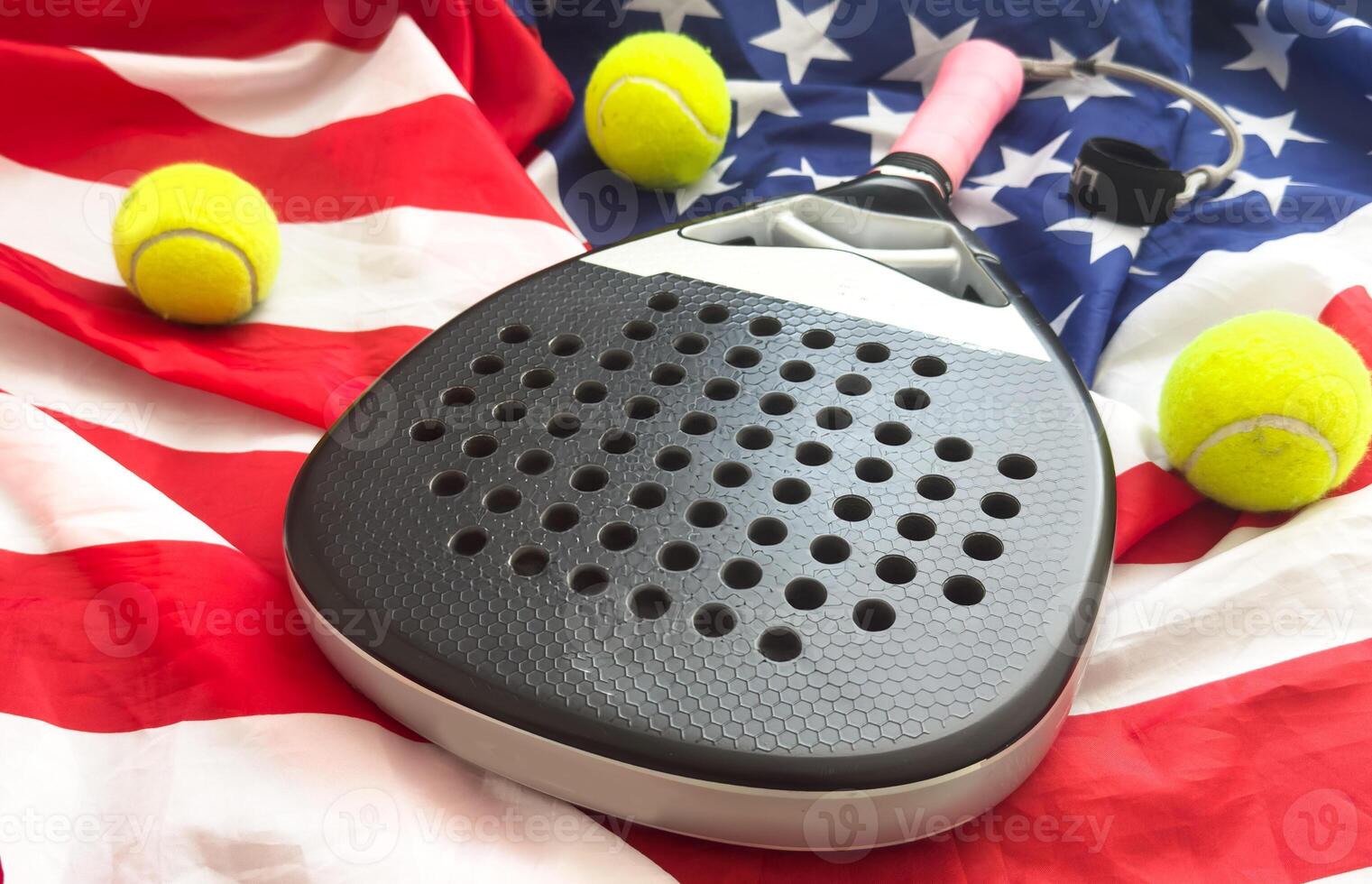 American flag with padel rackets. photo