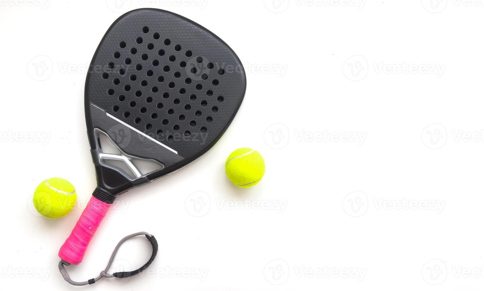 Background of black and white paddle tennis racket. Top view. photo