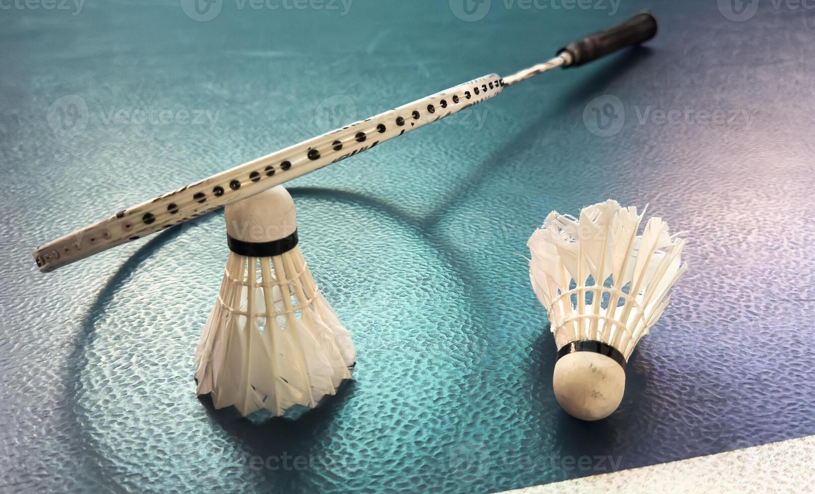 badminton racket and shuttlecock closeup photo