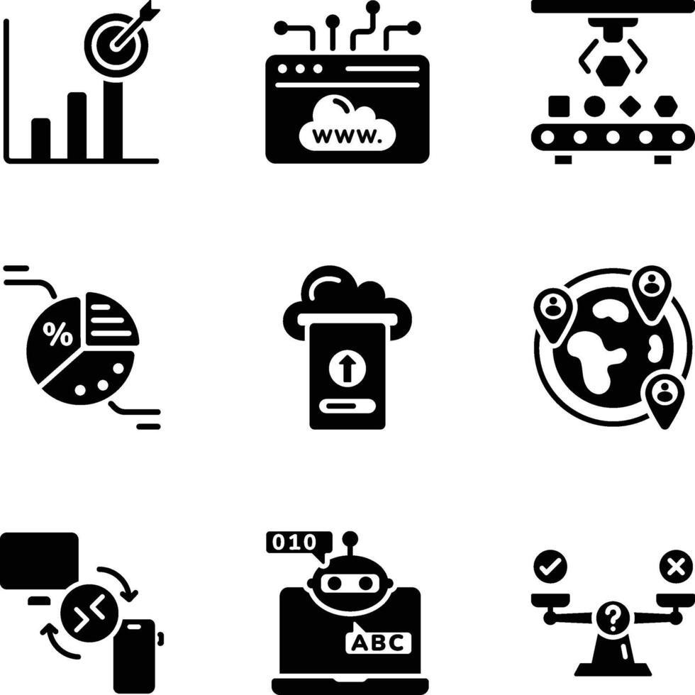 Pack of Data Processing Glyph Style Icons vector