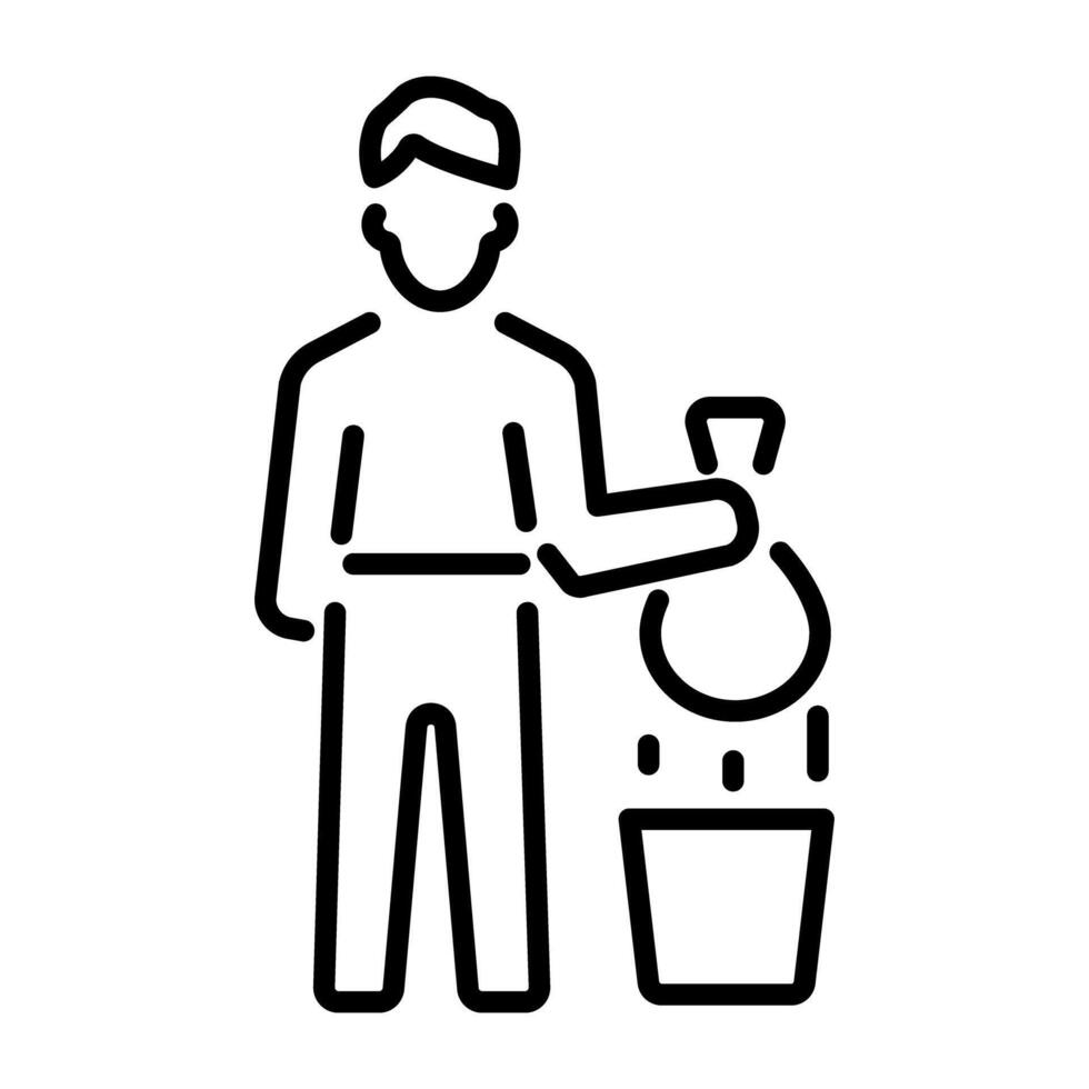 A linear icon of a person throwing trash into a bin vector