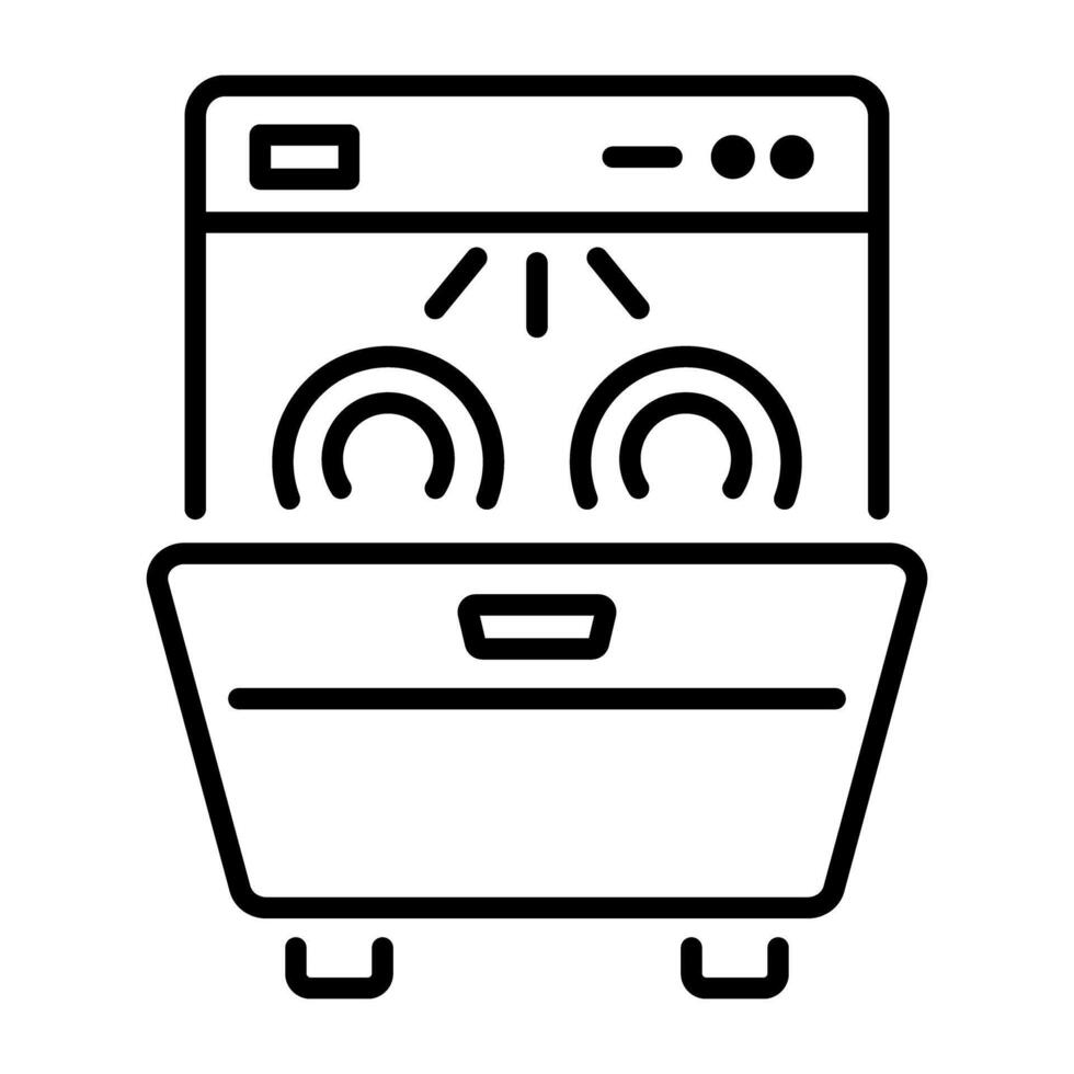 A linear icon of a dishwasher with clean dishes vector