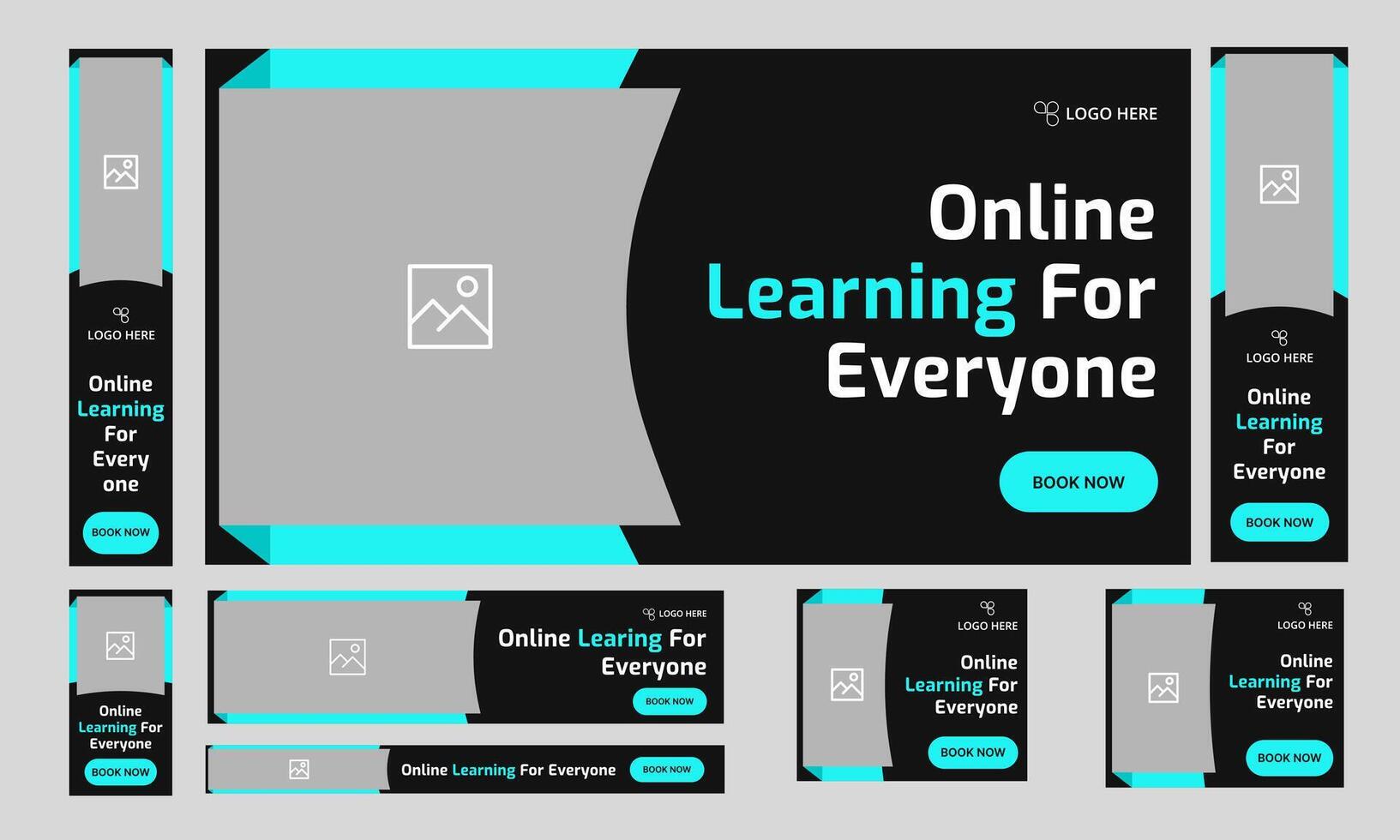 Learning for everyone web set banner design template, daily education system web bundle banner design, fully customizable eps 10 file format vector