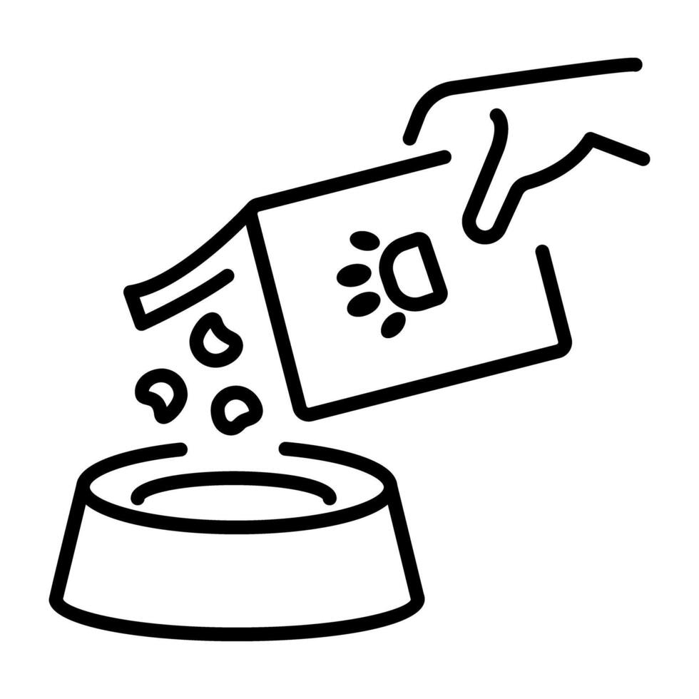 A linear icon of pouring pet food into a bowl vector