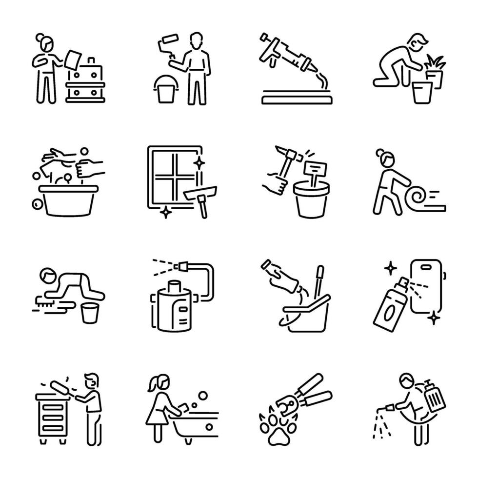 Collection of House Cleaning Linear Icons vector
