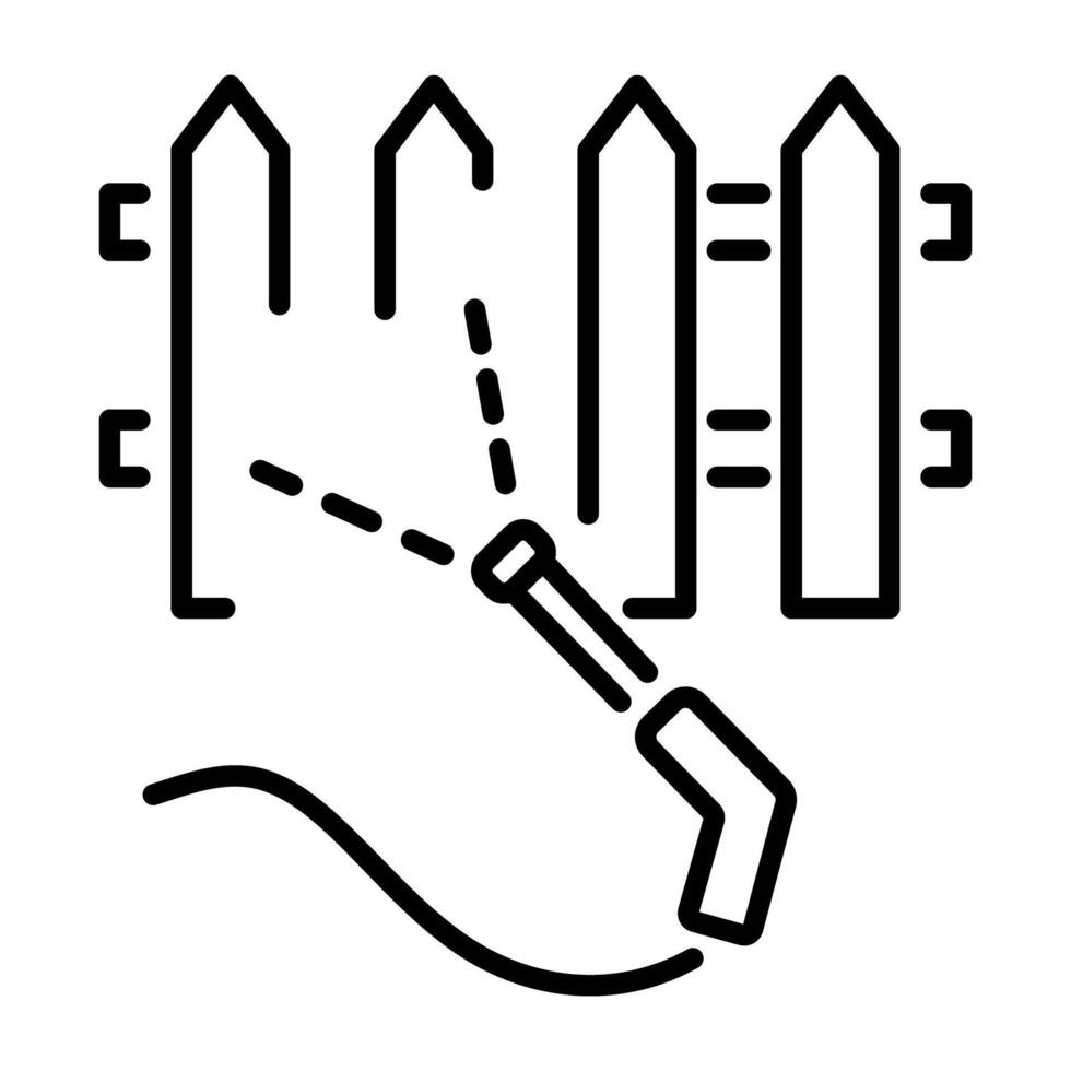 A linear icon of cleaning fence with a pressure washer vector