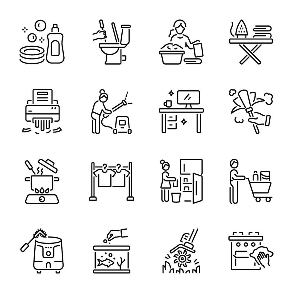 Set of Daily Housework Linear Icons vector