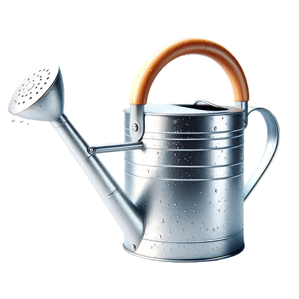 A watering can with a wooden handle png