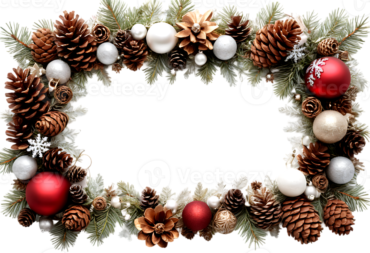 A frame with pine cones and balls on it png