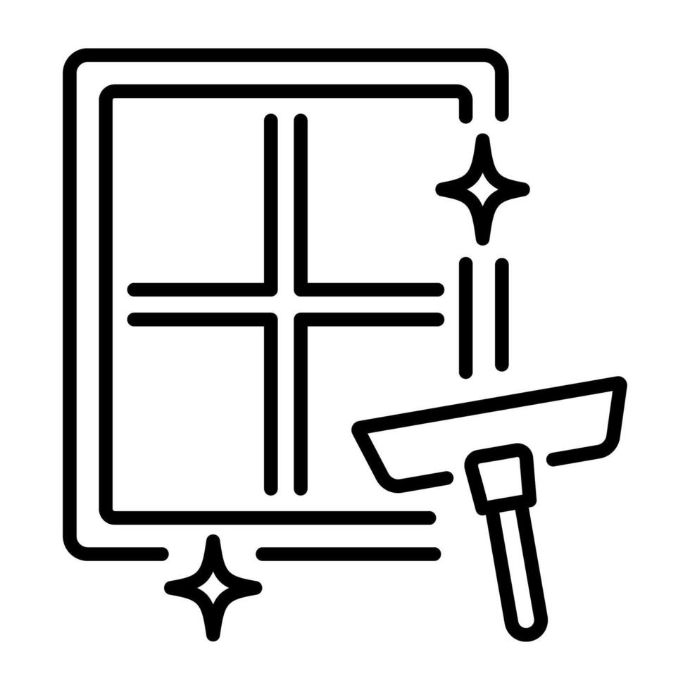 A linear icon of cleaning window with a wiper vector