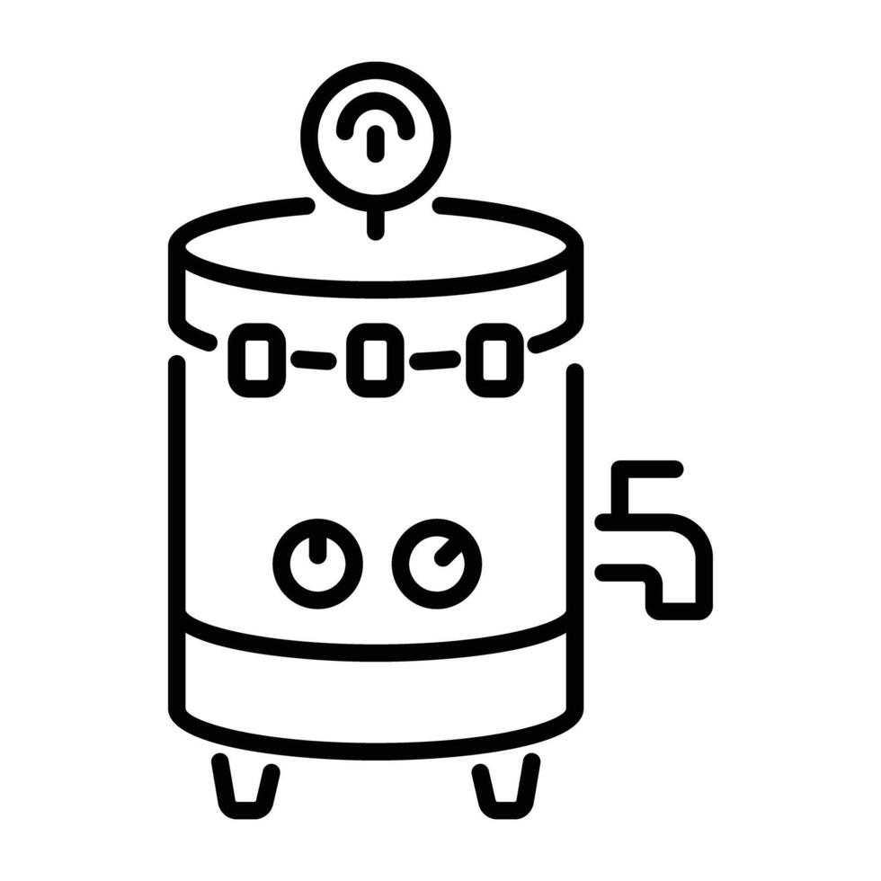 A linear icon of an autoclave machine with a pressure gauge and a drain valve vector