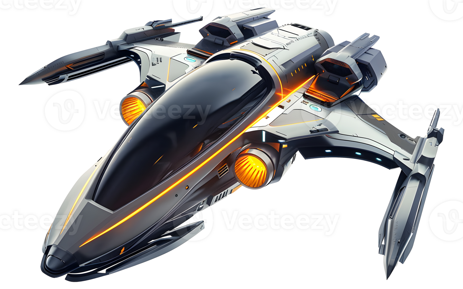 Advanced Sci-Fi Spaceship with Modern Orange Highlights png