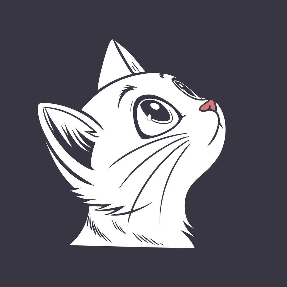 Cute Kitten Face Minimalist Logo with Big Eyes Illustration Art vector